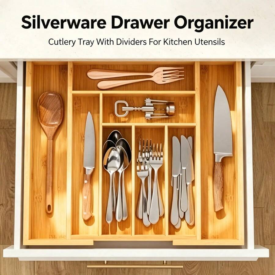 Bamboo Cutlery - Органайзер для ящиков из бамбука, расширяемый,